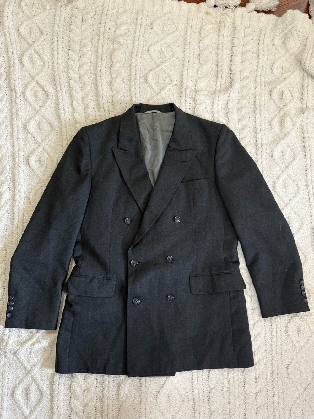 De Vonaire Charcoal Gray Wool Double Breasted Blazer Large - Picture 2 of 14
